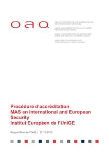 Procédure d’accréditation MAS en International and European Security Institut Européen de l’UniGE Rapport final de l’OAQ | 