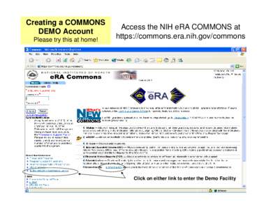Creating a COMMONS DEMO Account