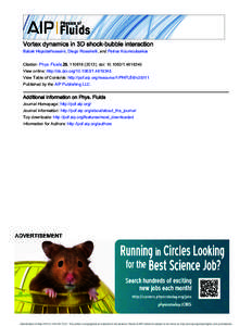 Vortex dynamics in 3D shock-bubble interaction Babak Hejazialhosseini, Diego Rossinelli, and Petros Koumoutsakos Citation: Phys. Fluids 25, [removed]); doi: [removed] View online: http://dx.doi.org[removed]