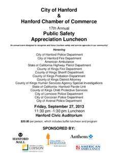 City of Hanford & Hanford Chamber of Commerce 17th Annual  Public Safety