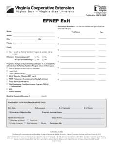 Family Record  Publication HNFE-82NP EFNEP Exit Household Members - List the first names and ages of people