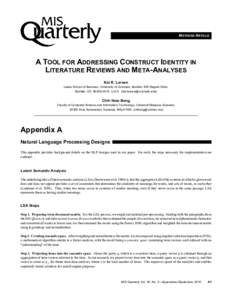 METHODS ARTICLE  A TOOL FOR ADDRESSING CONSTRUCT IDENTITY IN LITERATURE REVIEWS AND META-ANALYSES Kai R. Larsen Leeds School of Business, University of Colorado, Boulder, 995 Regent Drive,