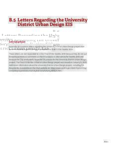 B.5	 Letters Regarding the University District Urban Design EIS Introduction Appendix B.5 contains letters regarding the University District Urban Design project that were received during the comment period for the Draft