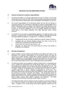 PROTOCOL FOR THE MONITORING OFFICER  A General introduction to statutory responsibilities