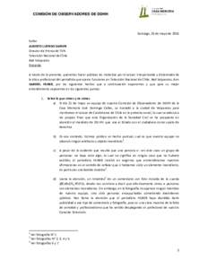 COMSIÓN DE OBSERVADORES DE DDHH  Santiago, 26 de mayo de 2016 Señor ALBERTO LUENGO DANON Director de Prensa de TVN
