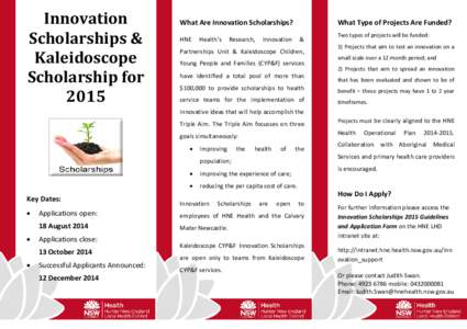 Innovation Scholarships & Kaleidoscope Scholarship for 2015