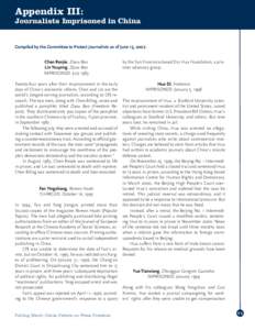 Appendix III:  Journalists Imprisoned in China Compiled by the Committee to Protect Journalists as of June 15, 2007. Chen Renjie, Ziyou Bao