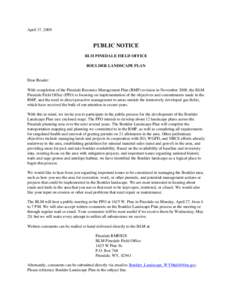 April 17, 2009  PUBLIC NOTICE BLM PINEDALE FIELD OFFICE BOULDER LANDSCAPE PLAN