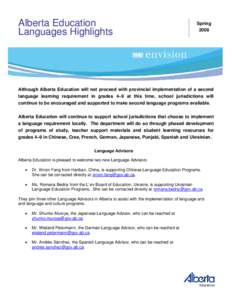 Alberta Education Languages Highlights Spring 2008