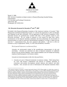 March 13, 2008 SEC Advisory Committee on Improvements to Financial Reporting Standard Setting Subcommittee U.S. Securities and Exchange Commission 100 F Street, NE Washington, DC[removed]