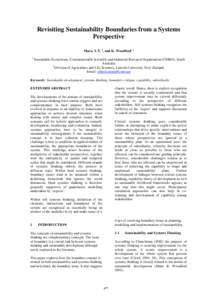 Revisiting Sustainability Boundaries from a Systems Perspective Maru, Y.T. 1, and K. Woodford 2 1  Sustainable Ecosystems, Commonwealth Scientific and Industrial Research Organisation (CSIRO), South