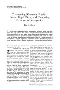 Critical Studies in Media Communication  Vol. 20, No. 4, December 2003, pp. 362–387 Constructing Rhetorical Borders: Peons, Illegal Aliens, and Competing