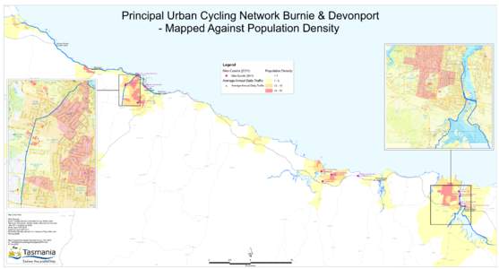 Principal Urban Cycling Network Burnie & Devonport - Mapped Against Population Density Table Cape  Wynyard