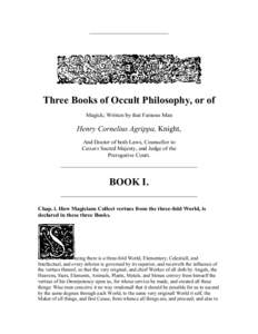 Three Books of Occult Philosophy, or of