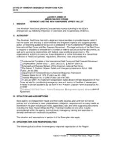 STATE OF VERMONT EMERGENCY OPERATIONS PLAN 2013 AGENCY ANNEX U AMERICAN RED CROSS VERMONT AND THE NEW HAMPSHIRE UPPER VALLEY