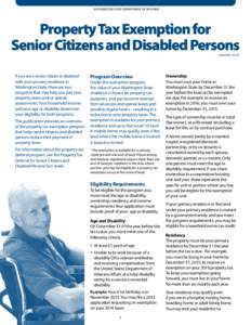 WASHINGTON STATE DEPARTMENT OF REVENUE  Property Tax Exemption for Senior Citizens and Disabled Persons JANUARY 2016