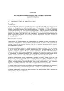 GERMANY REVIEW OF IMPLEMENTATION OF THE CONVENTION AND 1997 RECOMMENDATION A.