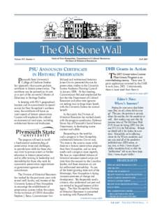 The Old Stone Wall Volume XV, Number 1 State of New Hampshire, Department of Cultural Resources, Division of Historical Resources