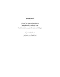 Hocking College  A Focus Visit Report submitted to the Higher Learning Commission of the North Central Association of Schools and Colleges