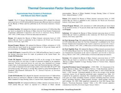 Thermal Conversion Factor Source Documentation Approximate Heat Content of Petroleum and Natural Gas Plant Liquids Asphalt. The U.S. Energy Information Administration (EIA) adopted the thermal conversion factor of 6.636 