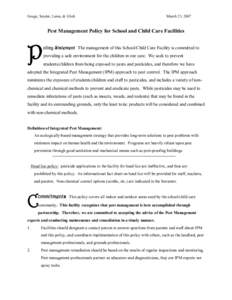 Gouge, Snyder, Lame, & Glick   March 23, 2007  Pest Management Policy for School and Child Care Facilities 