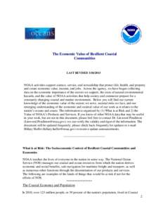 The Economic Value of Resilient Coastal Communities LAST REVISED[removed]NOAA activities support science, service, and stewardship that protect life, health, and property