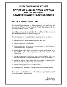 LOCAL GOVERNMENT ACTNOTICE OF ANNUAL TOWN MEETING FOR THE PARISH OF  SAWBRIDGEWORTH & SPELLBROOK