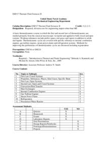 EM317 Thermal-Fluid Sciences II United States Naval Academy Mechanical Engineering Department Catalog Description: EM317 Thermo-Fluid Sciences II Credit: [removed]Designation: Required, division core for engineering maj