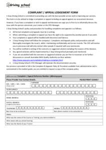 Microsoft Word - F0013 COMPLAINT APPEAL LODGEMENT FORM Version 1.0.docx