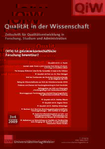 QiW Qualität in der Wissenschaft Zeitschrift für Qualitätsentwicklung in Forschung, Studium und Administration  (Wie) Ist geisteswissenschaftliche