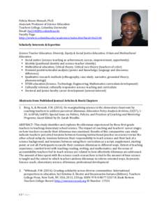 Felicia Moore Mensah, Ph.D. Associate Professor of Science Education Teachers College, Columbia University Email: [removed] Faculty Page: http://www.tc.columbia.edu/academics/index.htm?facid=fm2140