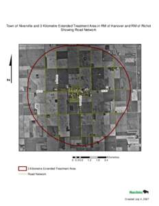 Town of Niverville and 3 Kilometre Extended Treatment Area in RM of Hanover and RM of Richot Showing Road Network Krahn Road P.R. 311