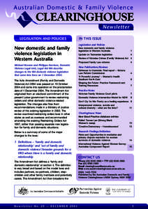 Australian Domestic & Family Violence  CLEARINGHOUSE Newsletter LEGISLATION AND POLICIES