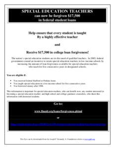 Federal Perkins Loan / Debt / Student loans in the United States / Student financial aid in the United States / Teacher / Student loan / School counselor / United States Department of Education / Education / Student financial aid / Federal Student Loan Forgiveness