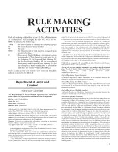 RULE MAKING ACTIVITIES Each rule making is identied by an I.D. No., which consists of 13 characters. For example, the I.D. No. AAM[removed]E indicates the following: AAM