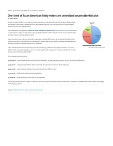 Represent! Politics, government and public life for Southern California One-third of Asian-American likely voters are undecided on presidential pick By Sharon McNary