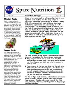 Space Nutrition Volume 1 Mission FFacts acts