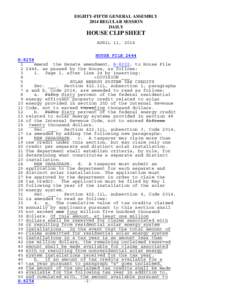 EIGHTY-FIFTH GENERAL ASSEMBLY 2014 REGULAR SESSION DAILY HOUSE CLIP SHEET APRIL 11, 2014
