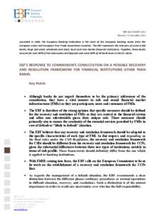 EBF Ref.D1850F-2012 Brussels, 21 December 2012 Launched in 1960, the European Banking Federation is the voice of the European banking sector from the European Union and European Free Trade Association countries. The EBF 