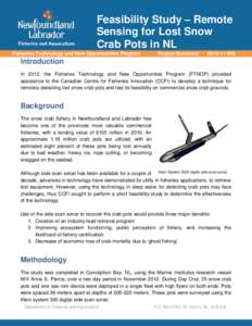 Feasibility Study – Remote Sensing for Lost Snow Crab Pots in NL  Feasibility Study – Remote Sensing for Lost Snow Crab Pots in NL