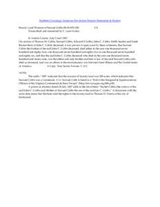 Southern Campaign American Revolution Pension Statements & Rosters Bounty Land Warrant of Samuel Cobbs BLWt355-200 Transcribed and annotated by C. Leon Harris VA