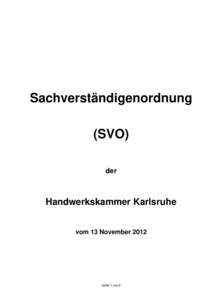 Sachverständigenordnung (SVO) der Handwerkskammer Karlsruhe vom 13 November 2012