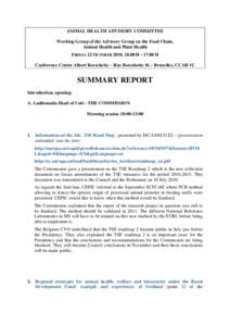 ANIMAL HEALTH ADVISORY COMMITTEE Working Group of the Advisory Group on the Food Chain, Animal Health and Plant Health FRIDAY 22 OCTOBER 2010, 10.00 H – 17.00 H Conference Centre Albert Borschette – Rue Borschette 36