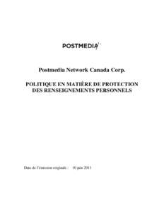 CanWest MediaWorks Income Fund - Privacy Policy