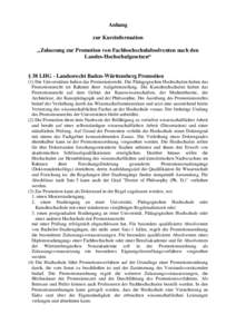 Anhang zur Kurzinformation „Zulassung zur Promotion von Fachhochschulabsolventen nach den Landes-Hochschulgesetzen“  § 38 LHG - Landesrecht Baden-Württemberg Promotion