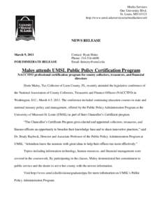 Coalition of Urban and Metropolitan Universities / North Central Association of Colleges and Schools / University of Missouri System / Professional certification / Treasurer / University of Missouri–St. Louis / Government / Association of Public and Land-Grant Universities