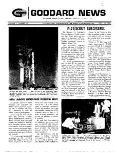 GODDARD NEWS GODDARD SPACE FLIGHT CENTER/GREENBELT, MARYLAND VOLUME 1, NUMBER 12  THE NATIONAL AERONAUTICS AND SPACE ADMINISTRATION