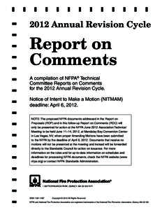 2012 Annual Revision Cycle  Report on Comments A compilation of NFPA® Technical Committee Reports on Comments