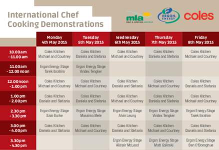 International Chef Cooking Demonstrations Monday 4th May[removed]Tuesday