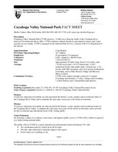 National Park Service U.S. Department of the Interior Cuyahoga Valley National Park